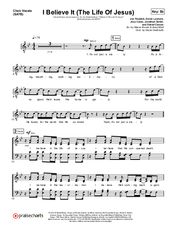 I Believe It (The Life Of Jesus) (Choral Anthem SATB) Choir Sheet (SATB) (Jon Reddick / Arr. Mason Brown)