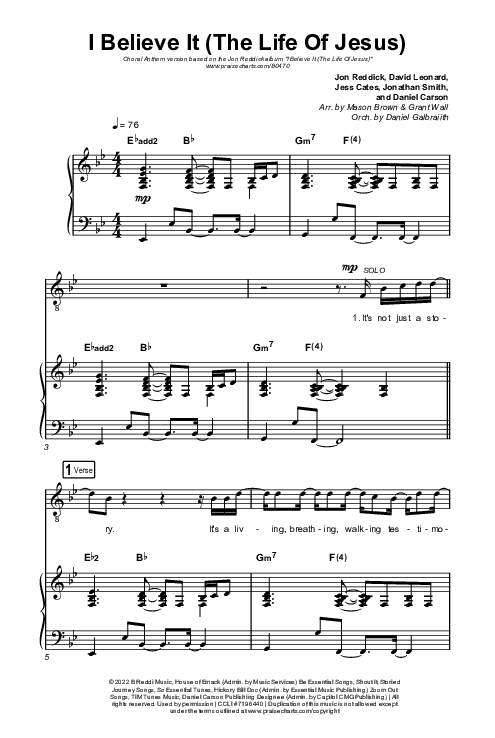 I Believe It (The Life Of Jesus) (Choral Anthem SATB) Octavo (SATB & Pno) (Jon Reddick / Arr. Mason Brown)