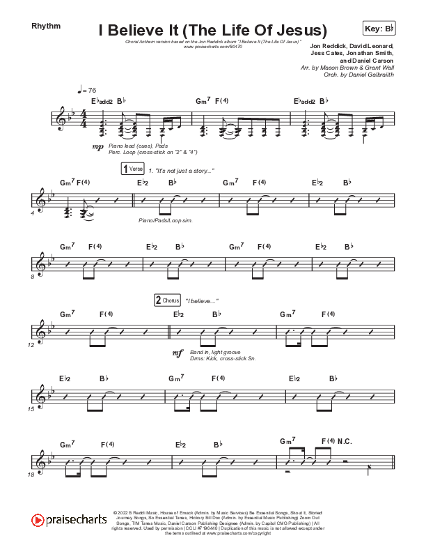 I Believe It (The Life Of Jesus) (Choral Anthem SATB) Rhythm Chart (Jon Reddick / Arr. Mason Brown)