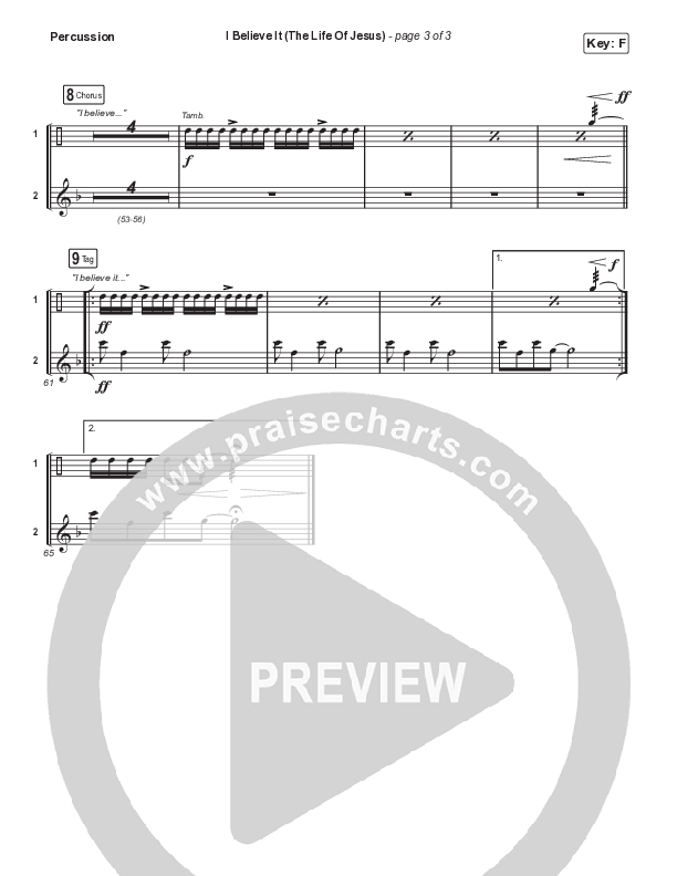 I Believe It (The Life Of Jesus) (Worship Choir/SAB) Percussion (Jon Reddick / Arr. Mason Brown)