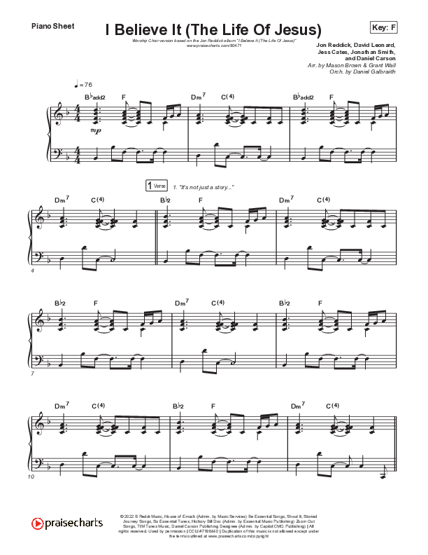 I Believe It (The Life Of Jesus) (Worship Choir/SAB) Piano Sheet (Jon Reddick / Arr. Mason Brown)