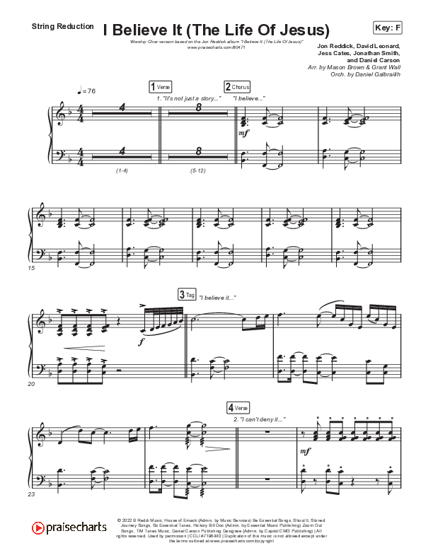 I Believe It (The Life Of Jesus) (Worship Choir/SAB) String Reduction (Jon Reddick / Arr. Mason Brown)