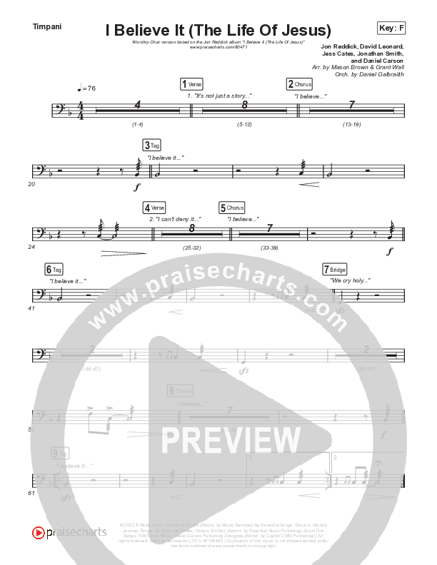 I Believe It (The Life Of Jesus) (Worship Choir/SAB) Timpani (Jon Reddick / Arr. Mason Brown)