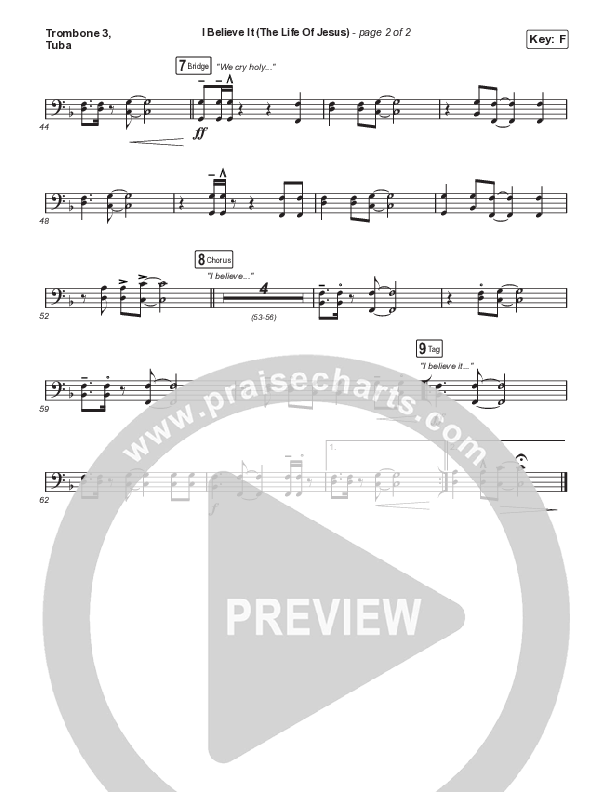I Believe It (The Life Of Jesus) (Worship Choir/SAB) Trombone 3/Tuba (Jon Reddick / Arr. Mason Brown)