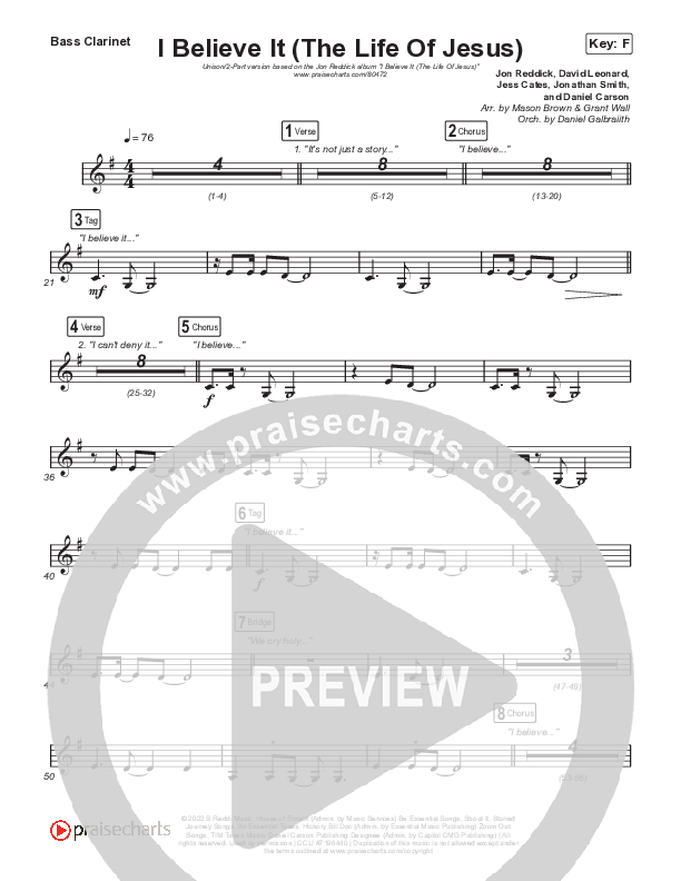 I Believe It (The Life Of Jesus) (Unison/2-Part) Bass Clarinet (Jon Reddick / Arr. Mason Brown)