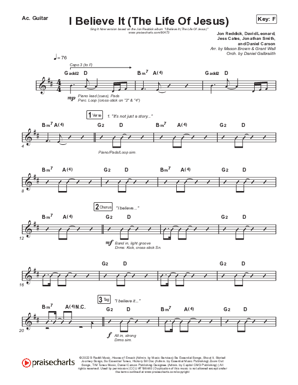 I Believe It (The Life Of Jesus) (Sing It Now) Acoustic Guitar (Jon Reddick / Arr. Mason Brown)