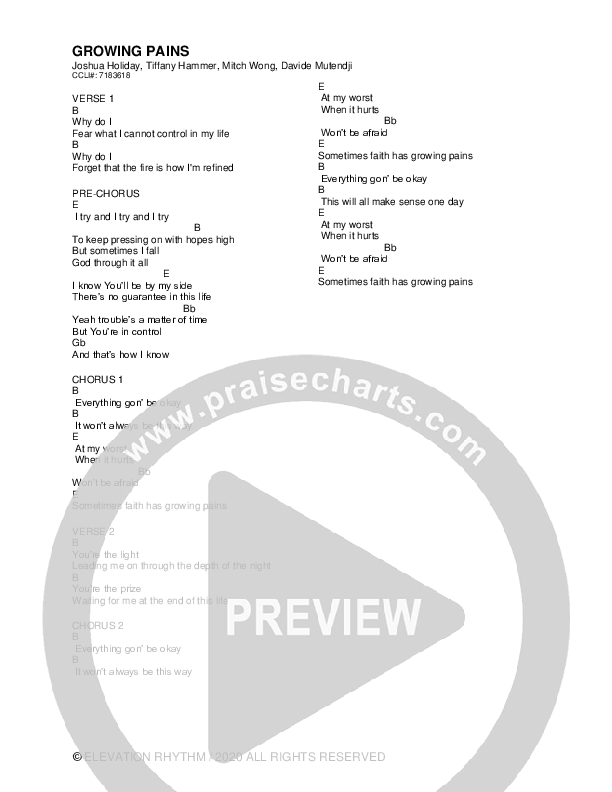 Growing Pains (Radio) Chord Chart (ELEVATION RHYTHM)