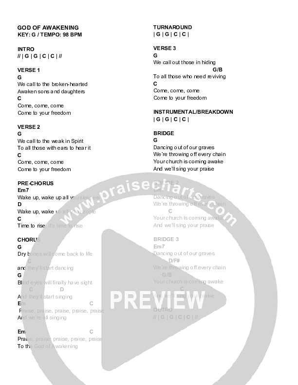 God Of Awakening Chord Chart (Lakepointe Music / Chris Kuti)