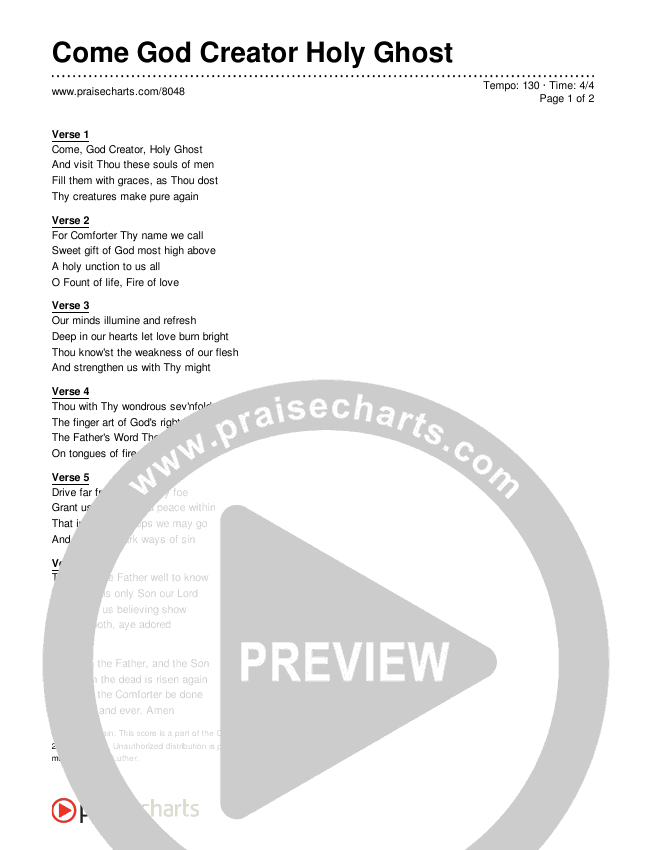 Come God Creator Holy Ghost Lyrics (Traditional Hymn)