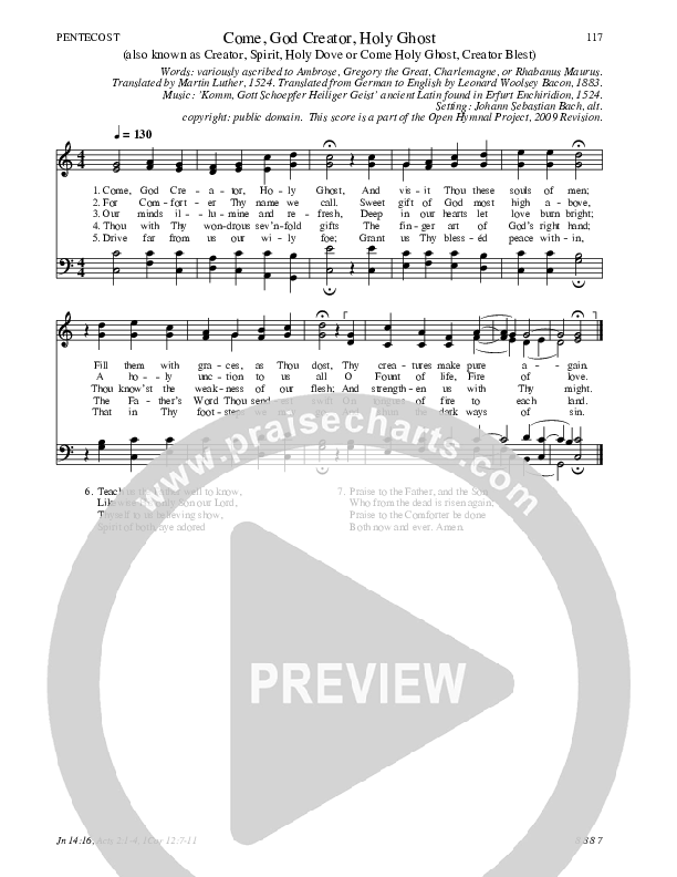 Come God Creator Holy Ghost Hymn Sheet (SATB) (Traditional Hymn)