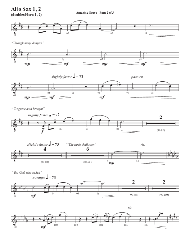 Amazing Grace (250th Anniversary Edition) (Choral Anthem SATB) Alto Sax 1/2 (Semsen Music / Arr. John Bolin / Orch. David Shipps)