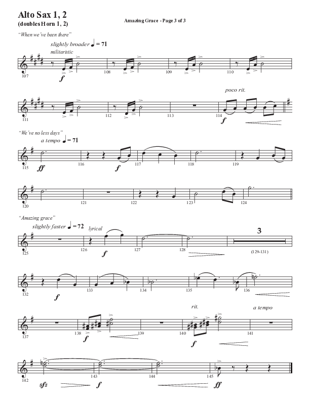 Amazing Grace (250th Anniversary Edition) (Choral Anthem SATB) Alto Sax 1/2 (Semsen Music / Arr. John Bolin / Orch. David Shipps)