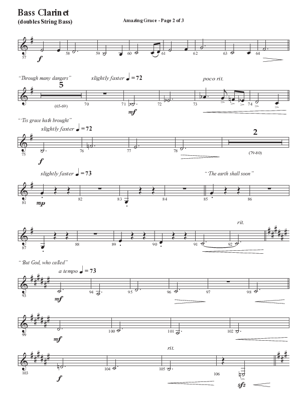 Amazing Grace (250th Anniversary Edition) (Choral Anthem SATB) Bass Clarinet (Semsen Music / Arr. John Bolin / Orch. David Shipps)