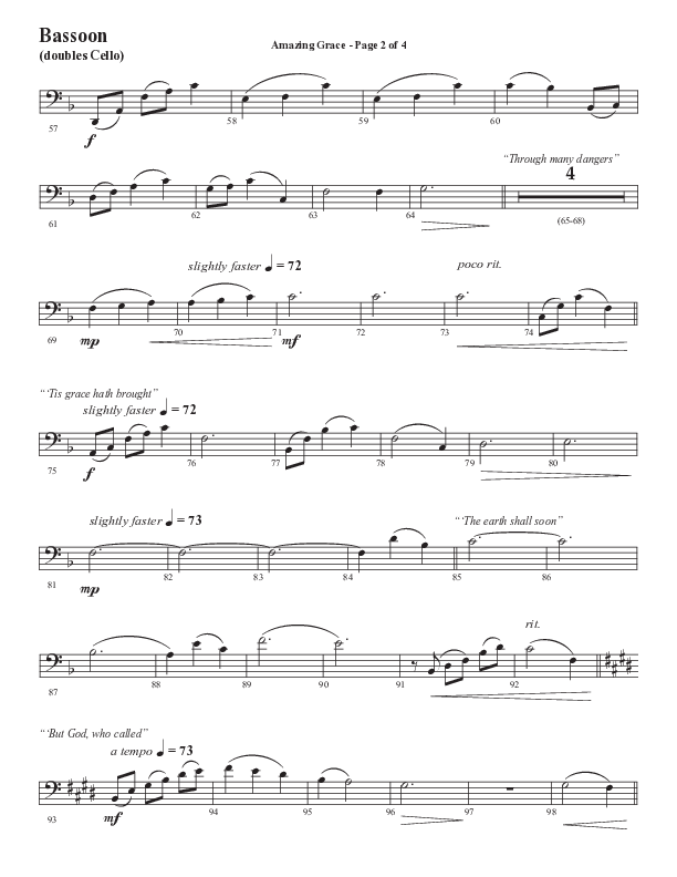 Amazing Grace (250th Anniversary Edition) (Choral Anthem SATB) Bassoon (Semsen Music / Arr. John Bolin / Orch. David Shipps)