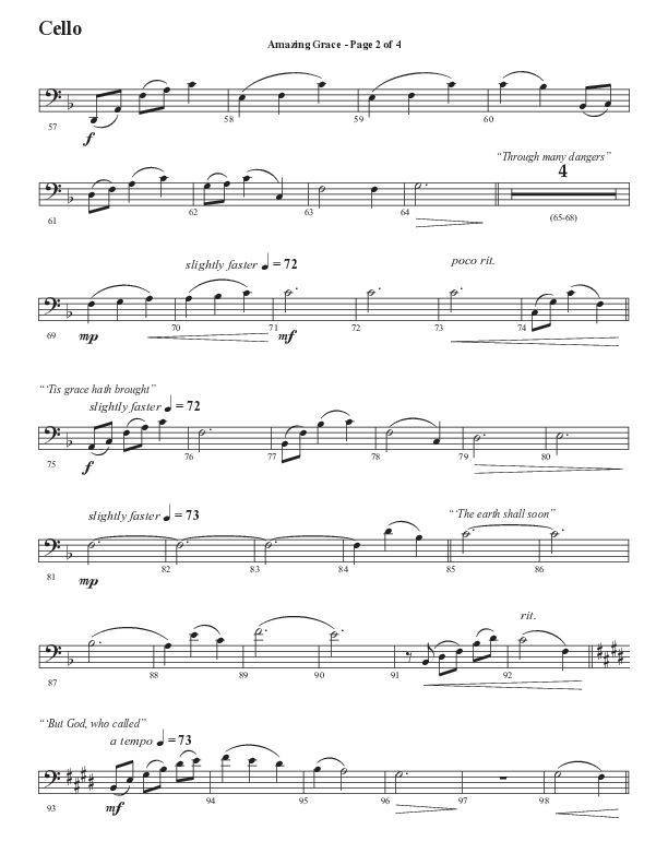 Amazing Grace (250th Anniversary Edition) (Choral Anthem SATB) Cello (Semsen Music / Arr. John Bolin / Orch. David Shipps)