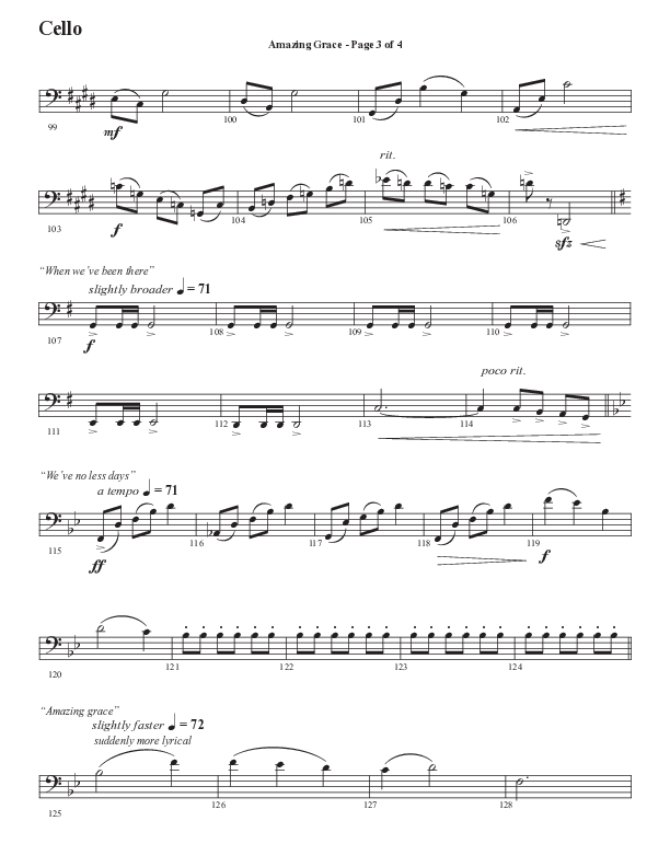 Amazing Grace (250th Anniversary Edition) (Choral Anthem SATB) Cello (Semsen Music / Arr. John Bolin / Orch. David Shipps)