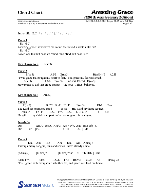 Amazing Grace (250th Anniversary Edition) (Choral Anthem SATB) Chords & Lead Sheet (Semsen Music / Arr. John Bolin / Orch. David Shipps)