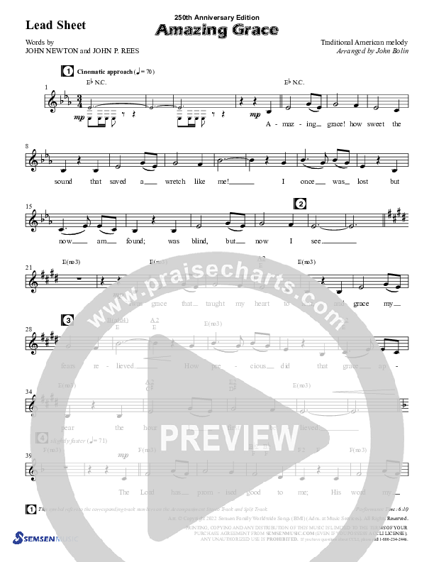 Amazing Grace (250th Anniversary Edition) (Choral Anthem SATB) Chords & Lead Sheet (Semsen Music / Arr. John Bolin / Orch. David Shipps)