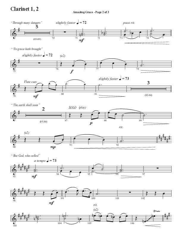 Amazing Grace (250th Anniversary Edition) (Choral Anthem SATB) Clarinet 1/2 (Semsen Music / Arr. John Bolin / Orch. David Shipps)