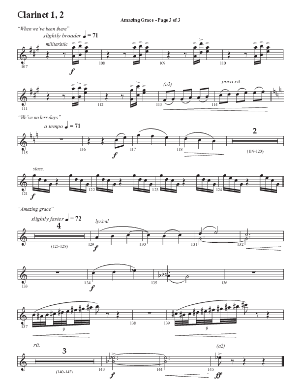 Amazing Grace (250th Anniversary Edition) (Choral Anthem SATB) Clarinet 1/2 (Semsen Music / Arr. John Bolin / Orch. David Shipps)