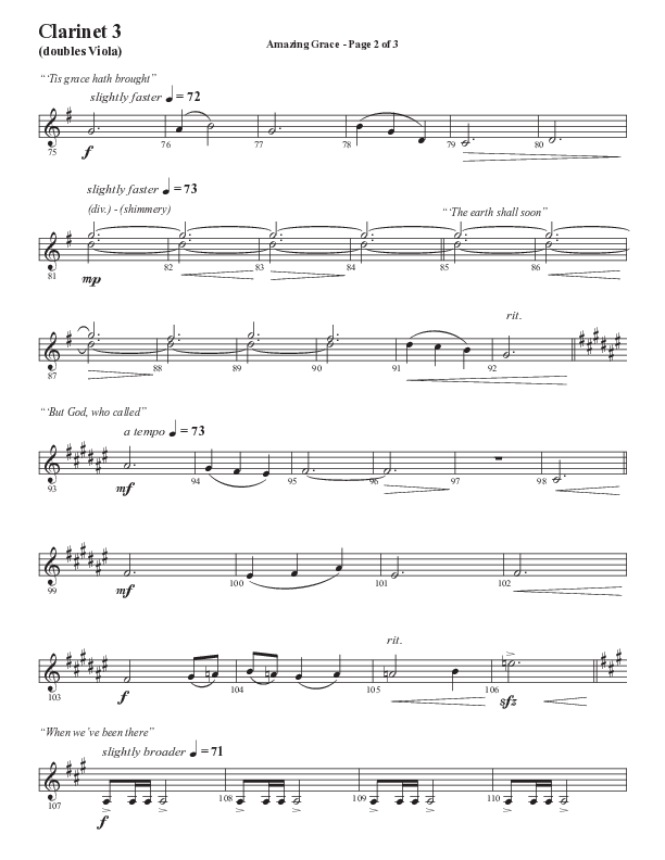 Amazing Grace (250th Anniversary Edition) (Choral Anthem SATB) Clarinet 3 (Semsen Music / Arr. John Bolin / Orch. David Shipps)