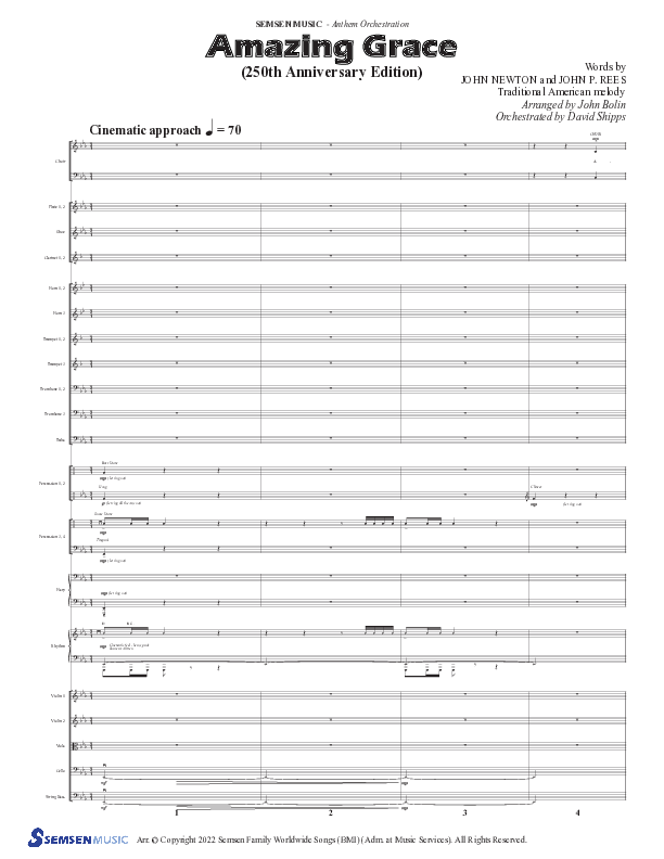 Amazing Grace (250th Anniversary Edition) (Choral Anthem SATB) Conductor's Score (Semsen Music / Arr. John Bolin / Orch. David Shipps)