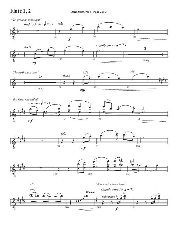 Amazing Grace (250th Anniversary Edition) (Choral Anthem SATB) Flute 1/2 (Semsen Music / Arr. John Bolin / Orch. David Shipps)