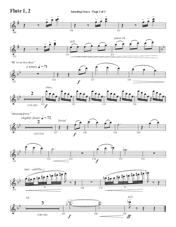 Amazing Grace (250th Anniversary Edition) (Choral Anthem SATB) Flute 1/2 (Semsen Music / Arr. John Bolin / Orch. David Shipps)