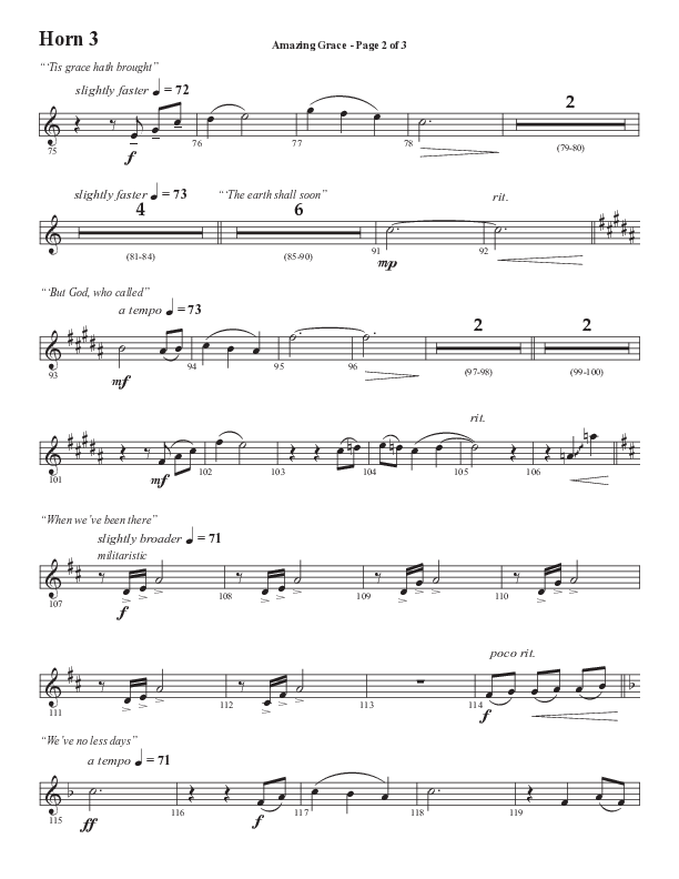 Amazing Grace (250th Anniversary Edition) (Choral Anthem SATB) French Horn 3 (Semsen Music / Arr. John Bolin / Orch. David Shipps)