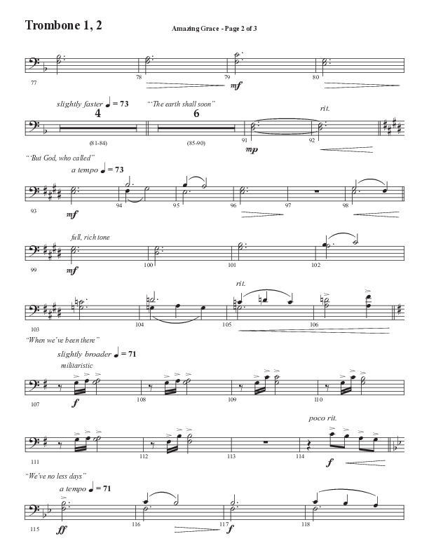 Amazing Grace (250th Anniversary Edition) (Choral Anthem SATB) Trombone 1/2 (Semsen Music / Arr. John Bolin / Orch. David Shipps)