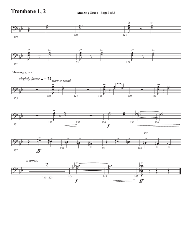 Amazing Grace (250th Anniversary Edition) (Choral Anthem SATB) Trombone 1/2 (Semsen Music / Arr. John Bolin / Orch. David Shipps)