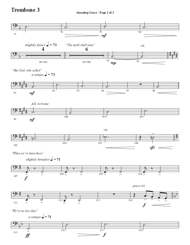 Amazing Grace (250th Anniversary Edition) (Choral Anthem SATB) Trombone 3 (Semsen Music / Arr. John Bolin / Orch. David Shipps)