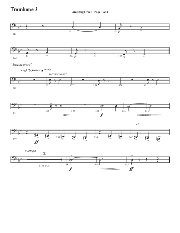 Amazing Grace (250th Anniversary Edition) (Choral Anthem SATB) Trombone 3 (Semsen Music / Arr. John Bolin / Orch. David Shipps)