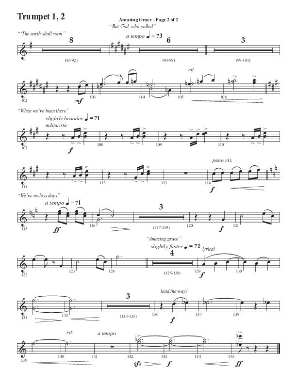 Amazing Grace (250th Anniversary Edition) (Choral Anthem SATB) Trumpet 1,2 (Semsen Music / Arr. John Bolin / Orch. David Shipps)