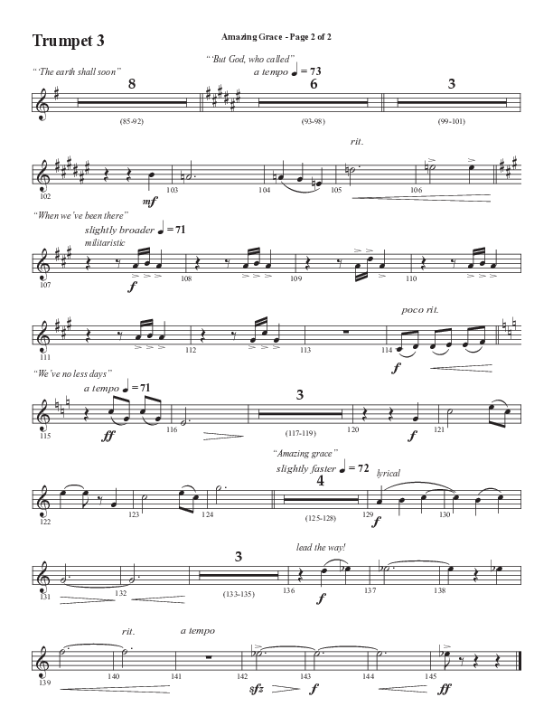 Amazing Grace (250th Anniversary Edition) (Choral Anthem SATB) Trumpet 3 (Semsen Music / Arr. John Bolin / Orch. David Shipps)