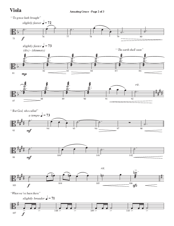 Amazing Grace (250th Anniversary Edition) (Choral Anthem SATB) Viola (Semsen Music / Arr. John Bolin / Orch. David Shipps)