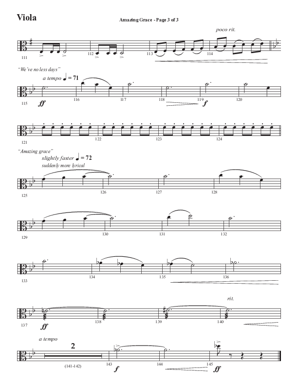 Amazing Grace (250th Anniversary Edition) (Choral Anthem SATB) Viola (Semsen Music / Arr. John Bolin / Orch. David Shipps)