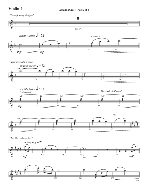 Amazing Grace (250th Anniversary Edition) (Choral Anthem SATB) Violin 1 (Semsen Music / Arr. John Bolin / Orch. David Shipps)
