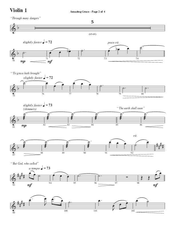 Amazing Grace (250th Anniversary Edition) (Choral Anthem SATB) Violin 1 (Semsen Music / Arr. John Bolin / Orch. David Shipps)
