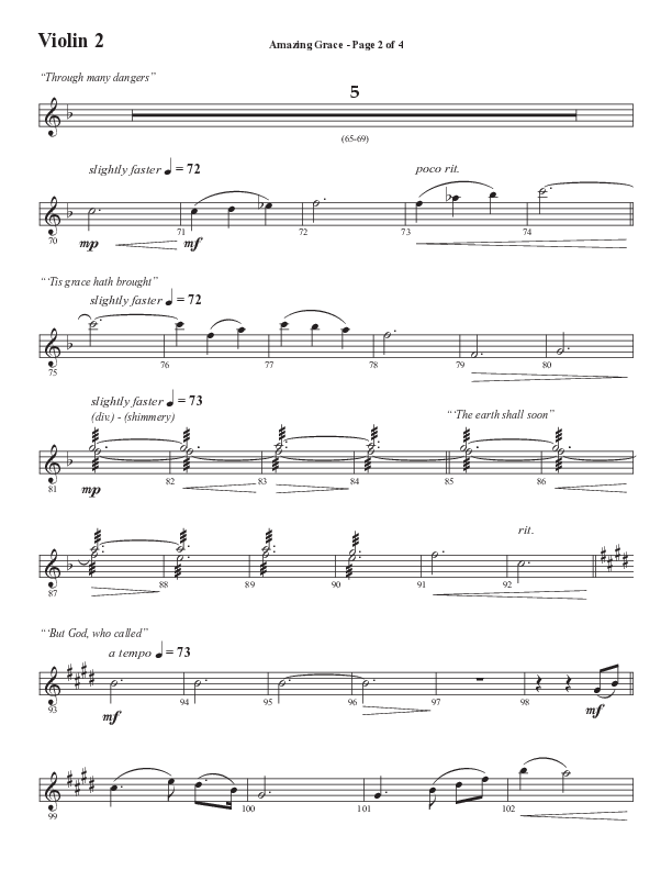 Amazing Grace (250th Anniversary Edition) (Choral Anthem SATB) Violin 2 (Semsen Music / Arr. John Bolin / Orch. David Shipps)
