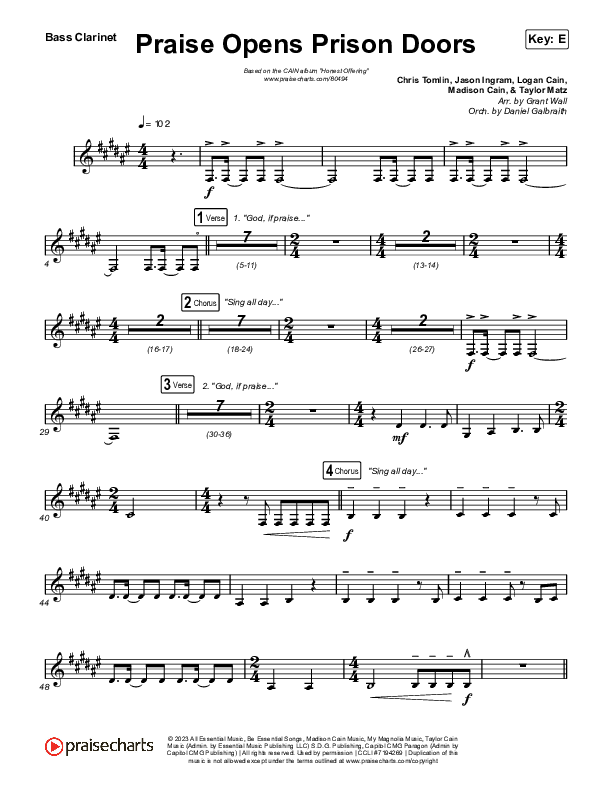 Praise Opens Prison Doors Bass Clarinet (CAIN)