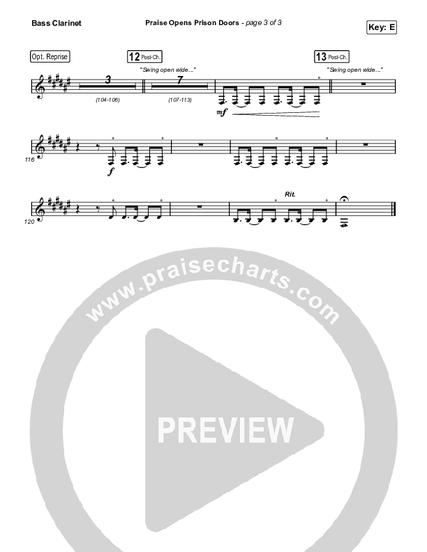 Praise Opens Prison Doors Bass Clarinet (CAIN)