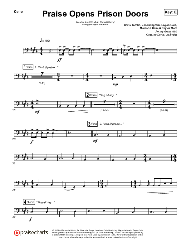 Praise Opens Prison Doors Cello (CAIN)