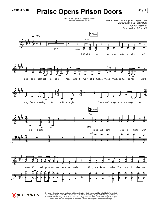 Praise Opens Prison Doors Choir Sheet (SATB) (CAIN)