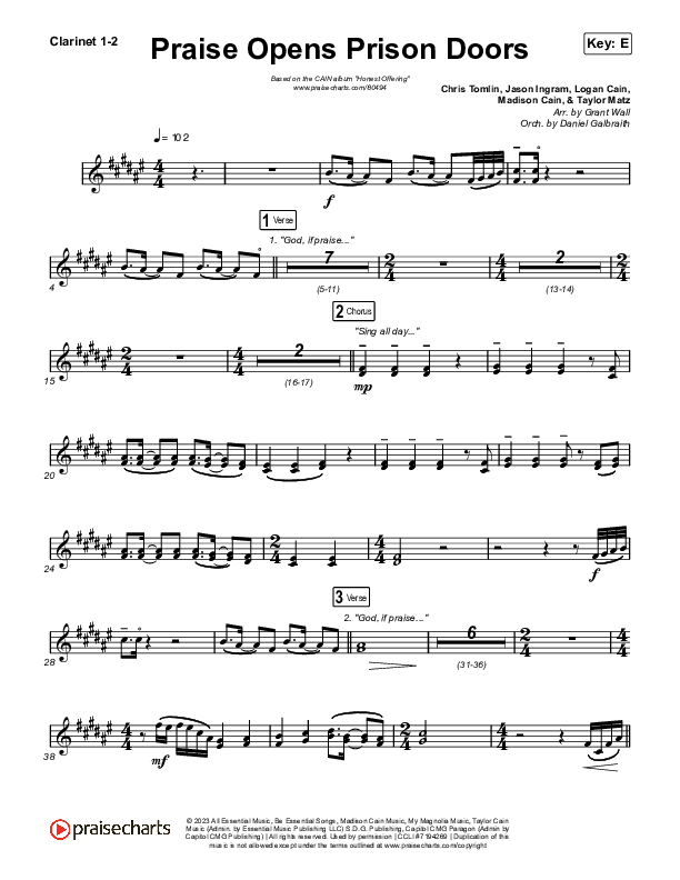 Praise Opens Prison Doors Clarinet 1/2 (CAIN)