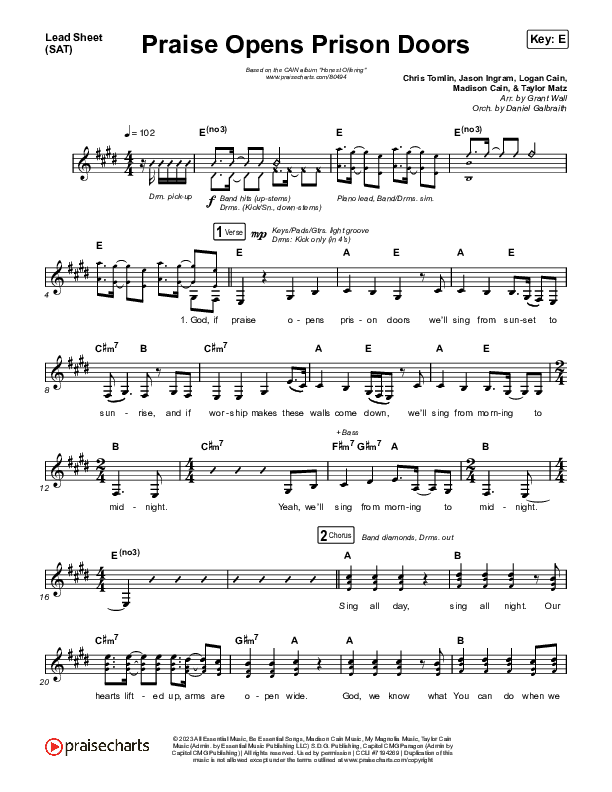 Praise Opens Prison Doors Lead Sheet (SAT) (CAIN)