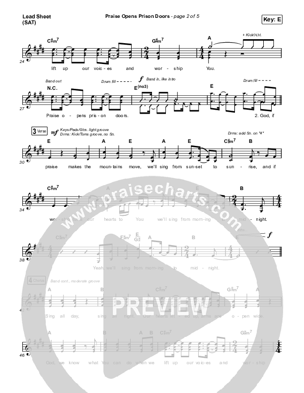 Praise Opens Prison Doors Lead Sheet (SAT) (CAIN)