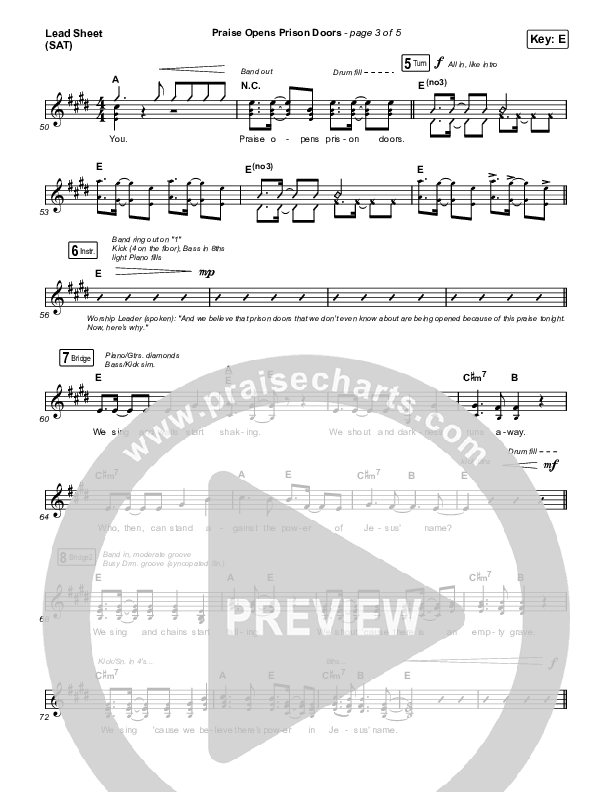 Praise Opens Prison Doors Lead Sheet (SAT) (CAIN)