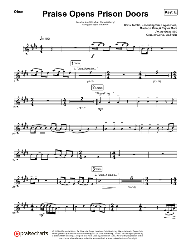 Praise Opens Prison Doors Oboe (CAIN)