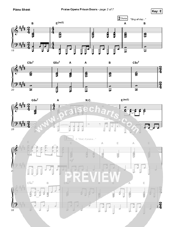 Praise Opens Prison Doors Piano Sheet (CAIN)